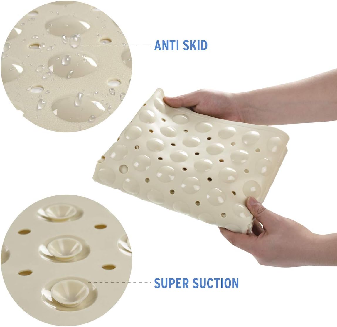 AmazerBath Bath Tub Mat, 39 x 16 Inches Non-Slip Shower Mats with Suction Cups and Drain Holes, Bathtub Mats Bathroom Mats Machine Washable, Beige: Home & Kitchen
