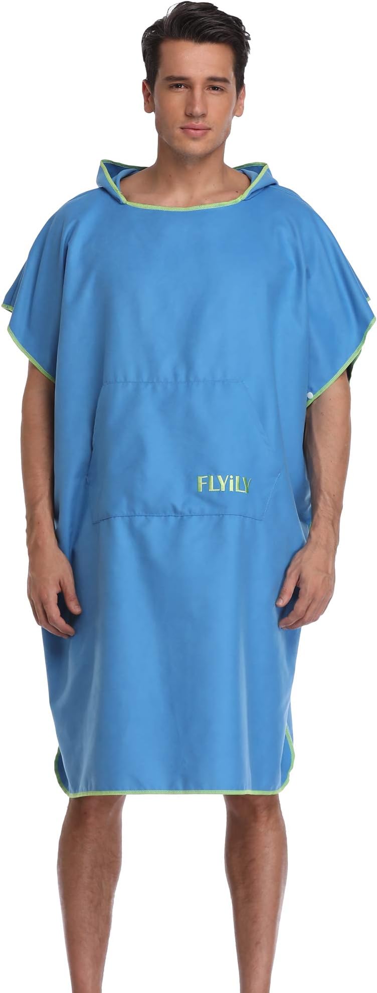 FLYILY Changing Towel Poncho Hooded light weight Microfiber surf wetsuit changing with pocket, Adults/Kids beach swimming changing towel (Blue, Large(Fit for Adult))