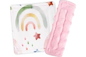 WINGHENLEE Baby Car Seat Strap Pads, Car Seat Strap Shoulder Covers for Baby Infant Toddler, Double-Sided Car Seat Belt Covers for Stroller/Pushchair/Baby Swing, Soft Flannel, Rainbow