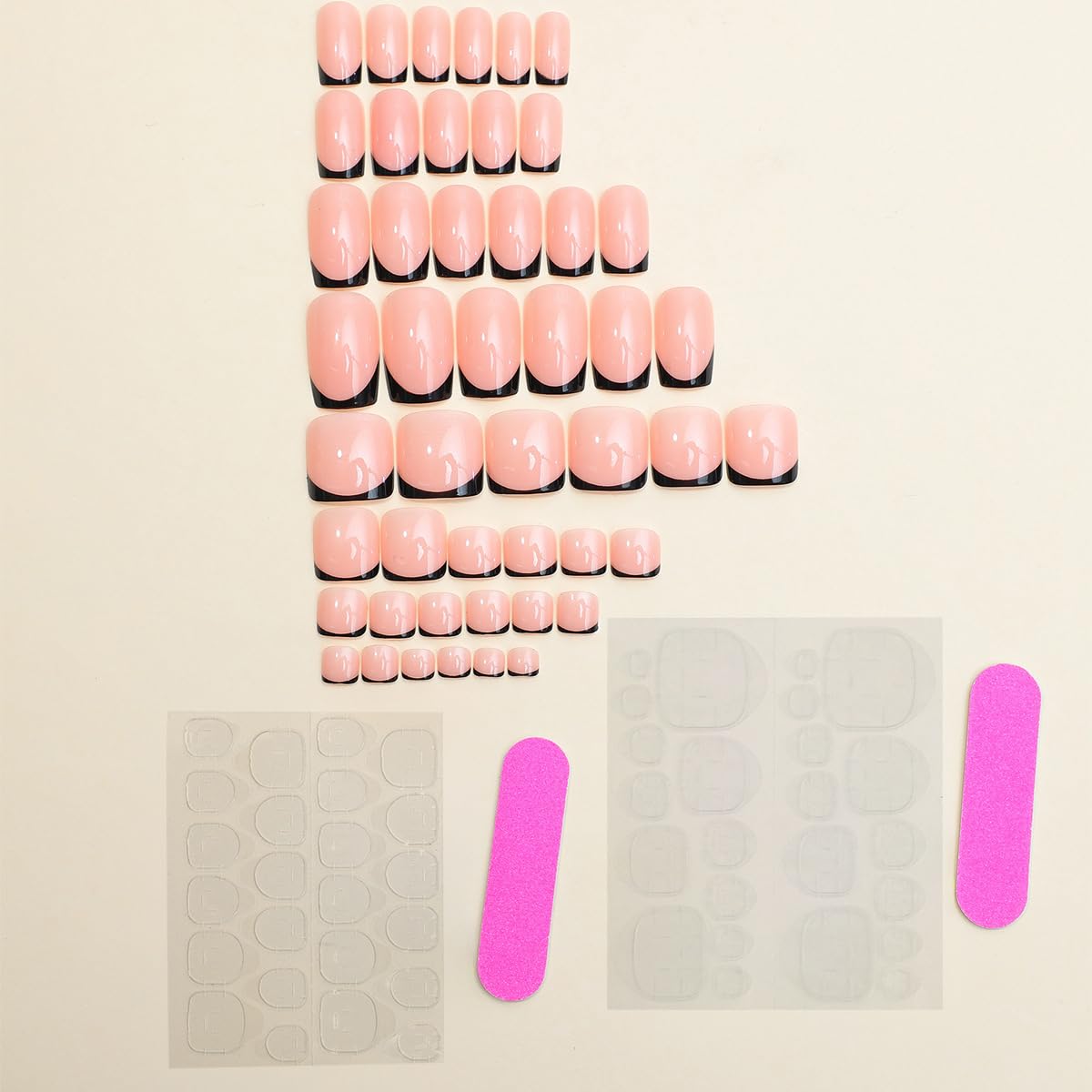 48 Pcs Black French Tip Press on Nails Medium Square & Press on Toenails Set Medium Nail Press ons with Black French Tip Designs Glossy Fake Nails Acrylic Nails Stick on Nails for Women Manicure - Image 4