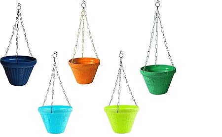 Kenvi US Hanging Flower Pot Basket with Hook Chain for Home Gardener (7inch) Set of 5 with Drainage for All House Plants, Herbs and Succulents || (Only Pot Without Flower) Y-41