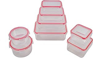 8pcs Food Storage Containers with Lids @ Airtight Leak Proof Easy Snap Lock and BPA-Free Plastic Container Set @ Plastic Food Containers with Lids @ Plastic Containers with Lids(Red)