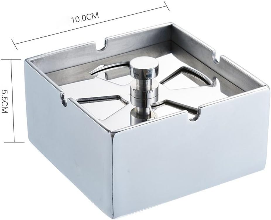 Ashtray Personality Square Stainless Steel Rotating With Cover Windproof Smoke Cup Living Room UOMUN (Color : Frosted, Size : Diameter 10cm)