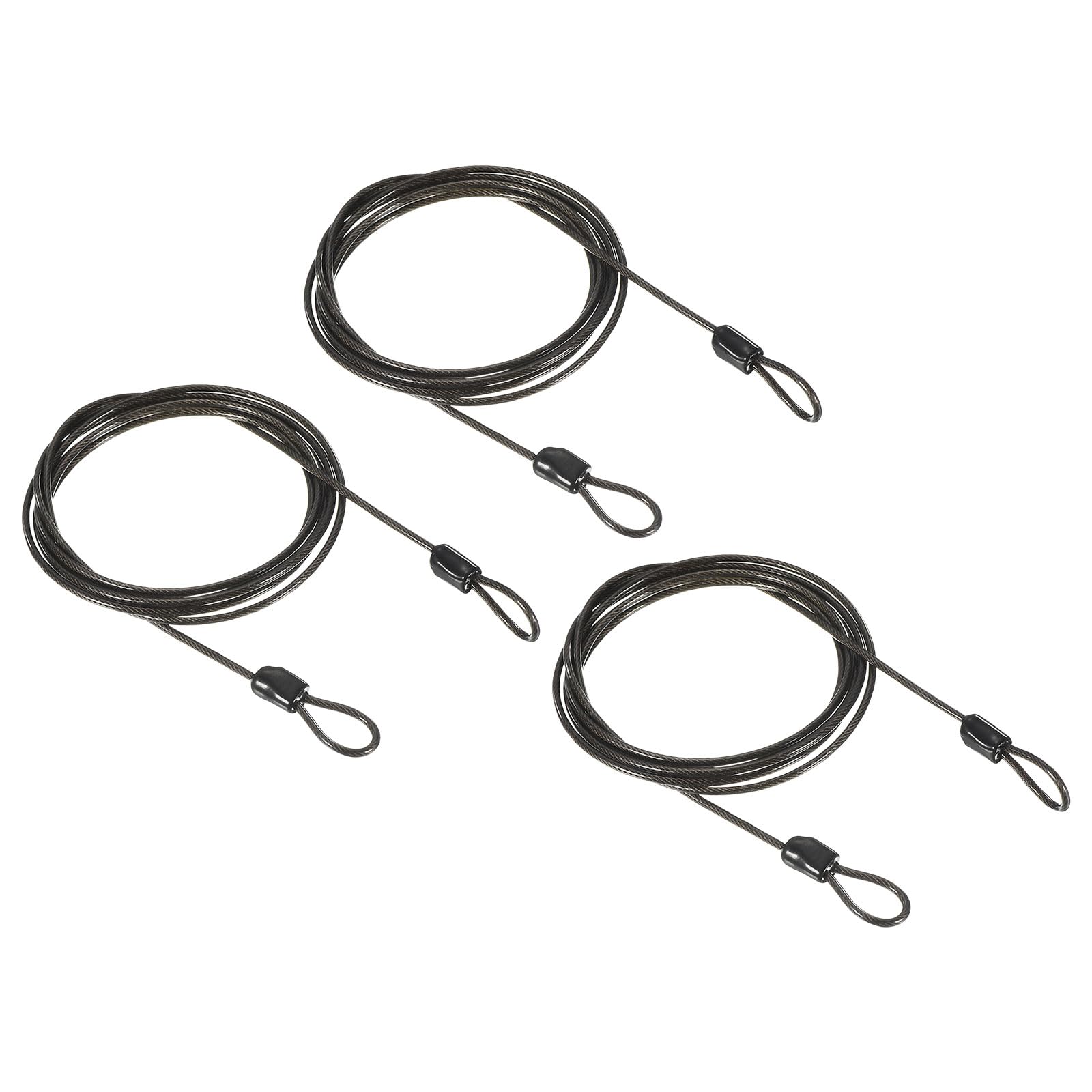 PATIKIL Security Cable 2.5mm x 2m/6.5ft, 3 Pack Coated Luggage Lock Wire Rope with Double Loop, Gray