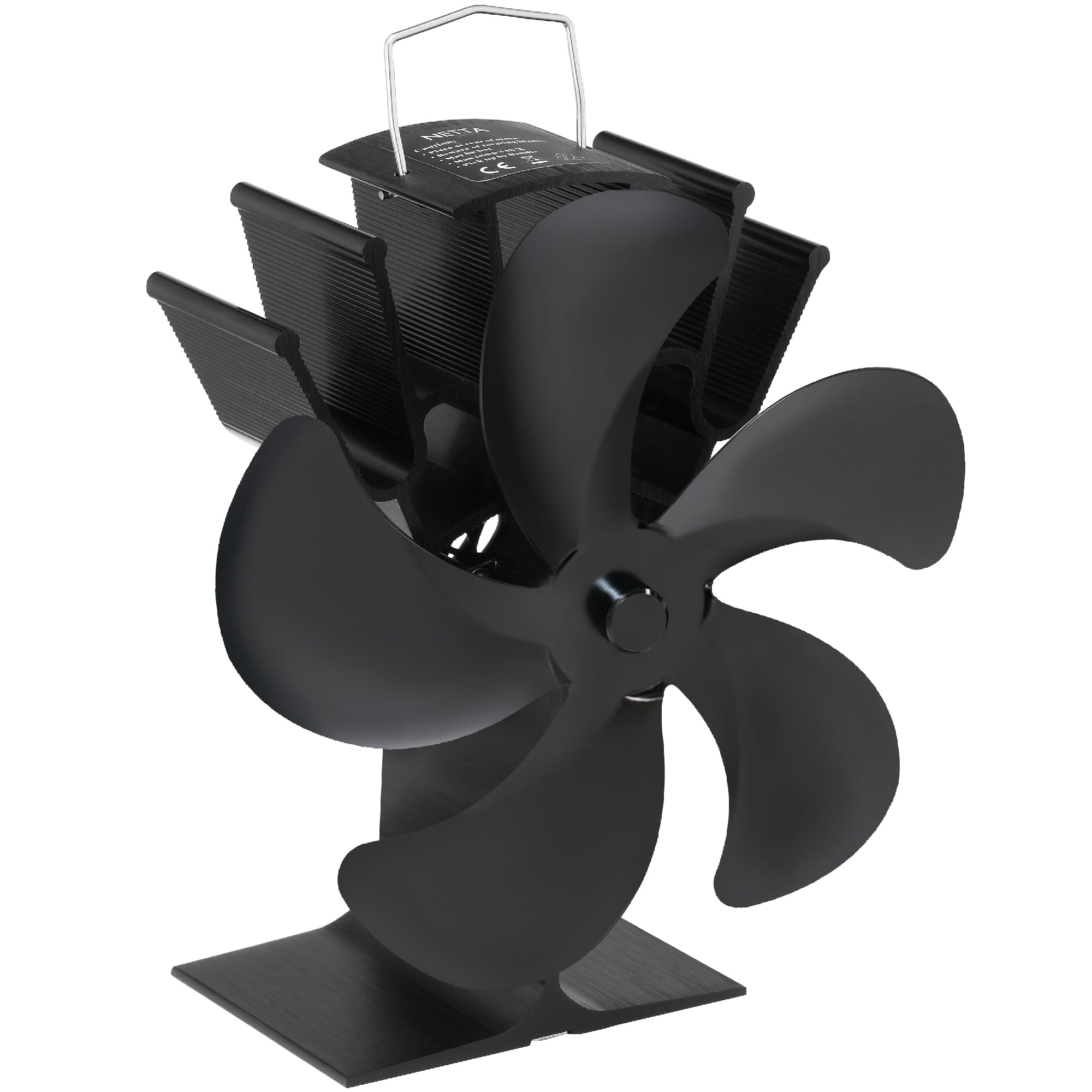 NETTA 5 Blade Woodburner Stove Fan - Silent Operation - Eco Friendly Circulation - Efficient Heat Distribution - Ideal Log Burner Fireplace Fan - Black