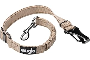 12"-37" Wuglo Dog Seat Belt - Dog Car Harness for Child Safety Seat - Hook Latch Bar & Seat Belt Buckle - Adjustable Universal Dog Seatbelt for Car Travel (Beige)