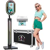 MWE Magic Mirror Photo Booth Touch Screen with Printer and HD Camera | RGB Surround Light Music Sync,Mirror Video Booth with Software APP Remote Control (16in+Printer) (Black, 16in)