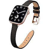 STIROLL Slim Leather Bands Compatible with Apple Watch Band 49mm 46mm 45mm 44mm 42mm(Series 3 2 1), Top Grain Leather Watch Thin Wristband for iWatch Ultra SE Series 11 10 9 8 7 6 5 4(Black Rose Gold)