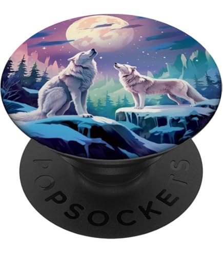 Howling Wolf Full Moon PopSocket - PopGrip With Swappable Top, Adhesive Phone Grip & Stand