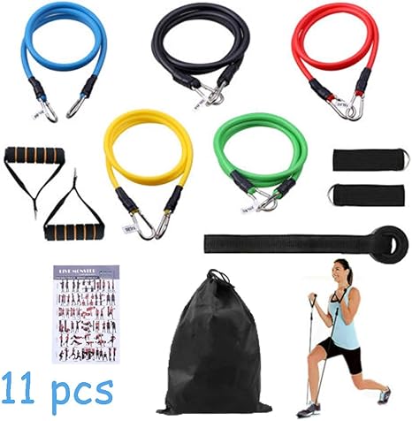 11pcs Fitness Resistance Bands Gym Kit Tubes Exercise and Workout Fitness Set,Restore 3-in-1 Resistance Band Kit with Handle Door Anchor Ankle Strap: Amazon.es: Deportes y aire libre
