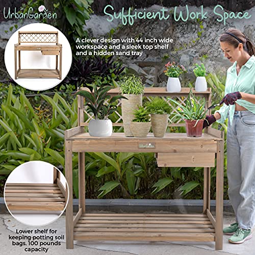 URBAN GARDËN Garden Table with Outdoor Bench and Galvanized Metal Tabletop Premium Outdoor