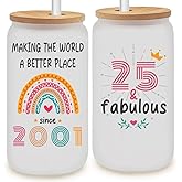 25th Birthday Gifts For Her, Him - Gifts For 25 Year Old Female, Male - 2001 Birthday Gifts For Women Men - 25 Birthday Presents For Her - 25th Birthday Gift Ideas - 2001 Birthday Frosted Glass