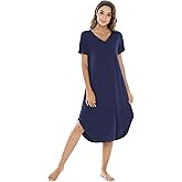 NACHILA Nightgowns for Women-Viscose Made from Bamboo, V Neck Sleepshirts Short Sleeve Sleepwear Cool Nightshirt