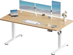 Devoko Elektrisch Höhenverstellbarer Schreibtisch 160 x 60cm, Stabiler Schreibtisch Höhenverstellbar Tisch, Steh-Sitz Bürotisch, Computertisch mit Memory-Funktion, Stehpult, Standing Desk, Beige