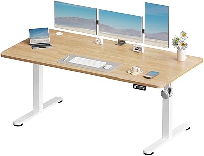 Devoko Elektrisch Höhenverstellbarer Schreibtisch 160 x 60cm, Stabiler Schreibtisch Höhenverstellbar Tisch, Steh-Sitz Bürotisch, Computertisch mit Memory-Funktion, Stehpult, Standing Desk, Beige