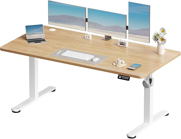 Devoko Elektrisch Höhenverstellbarer Schreibtisch 160 x 60cm, Stabiler Schreibtisch Höhenverstellbar Tisch, Steh-Sitz Bürotisch, Computertisch mit Memory-Funktion, Stehpult, Standing Desk, Beige