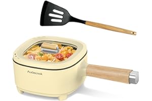Audecook Hot Pot Electric 2L, Cermic Glaze Non-Stick Frying Pan 8 Inch, Portable Travel Cooker for Ramen/Steak/Fried Rice/Oatmeal/Soup, with Dual Power Control (Silicone Spatula Included)
