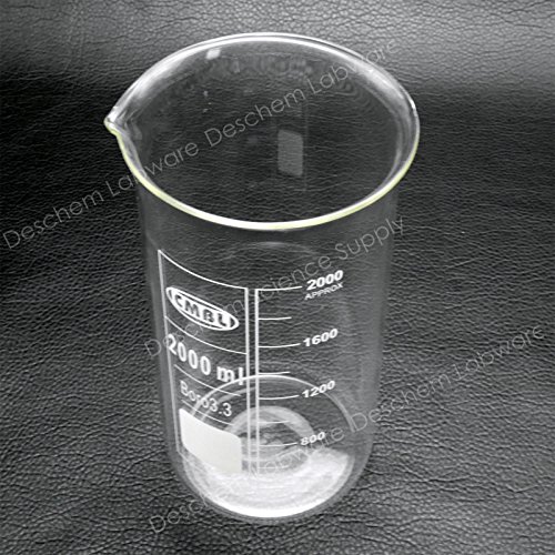 Deschem 2000mL Glass Beaker 2L Tall Form,Laboratory Chemical Borosilicate Glassware