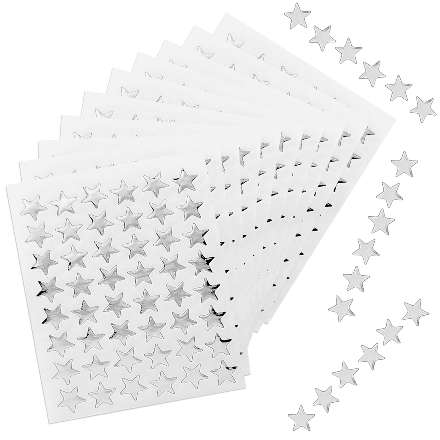 FOHOLA 2880 Pack 60 Sheets Silver Star Stickers, 0.6'' Diameter Reward Stickers for Face, Kids, Children, Small Foil Star Stickers for Reward Chart (Silver, 2880 Pack)