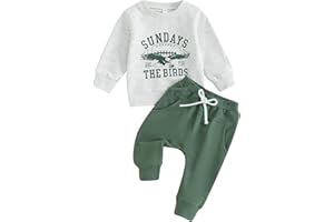 Dewadbow Toddler Baby Football Outfits Sundays are for The Birds Sweatshirt Top Pants Set Cute Fall Clothes