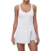 FOMELY Tennis Dress for Women, U Neck Workout Dress with Built in Shorts and Bra for Sleeveless Golf Dresses for Women White