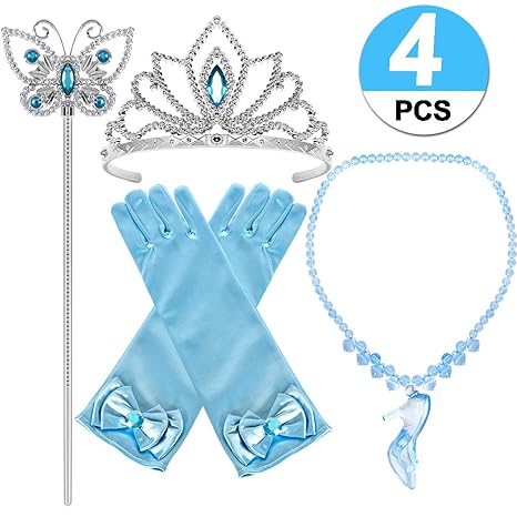 Casibecks Prinzessin Cinderella Kostüm Zubehör Set Prinzessin Handschuhe Krone Zauberstab Halskette Prinzessin Schmuck für Ki
