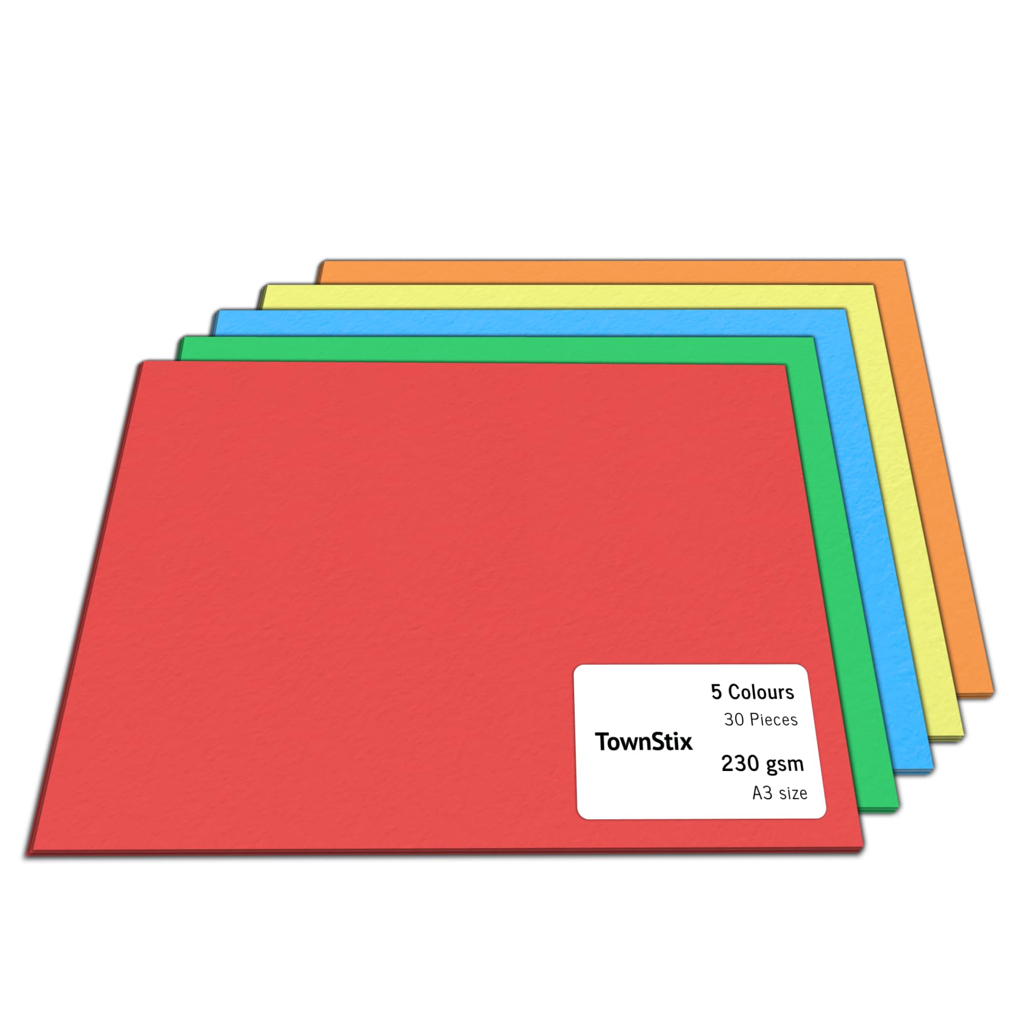 30 Pieces, 230gsm - A3 Coloured Card, Thick Cardstock Paper - 5 Colours