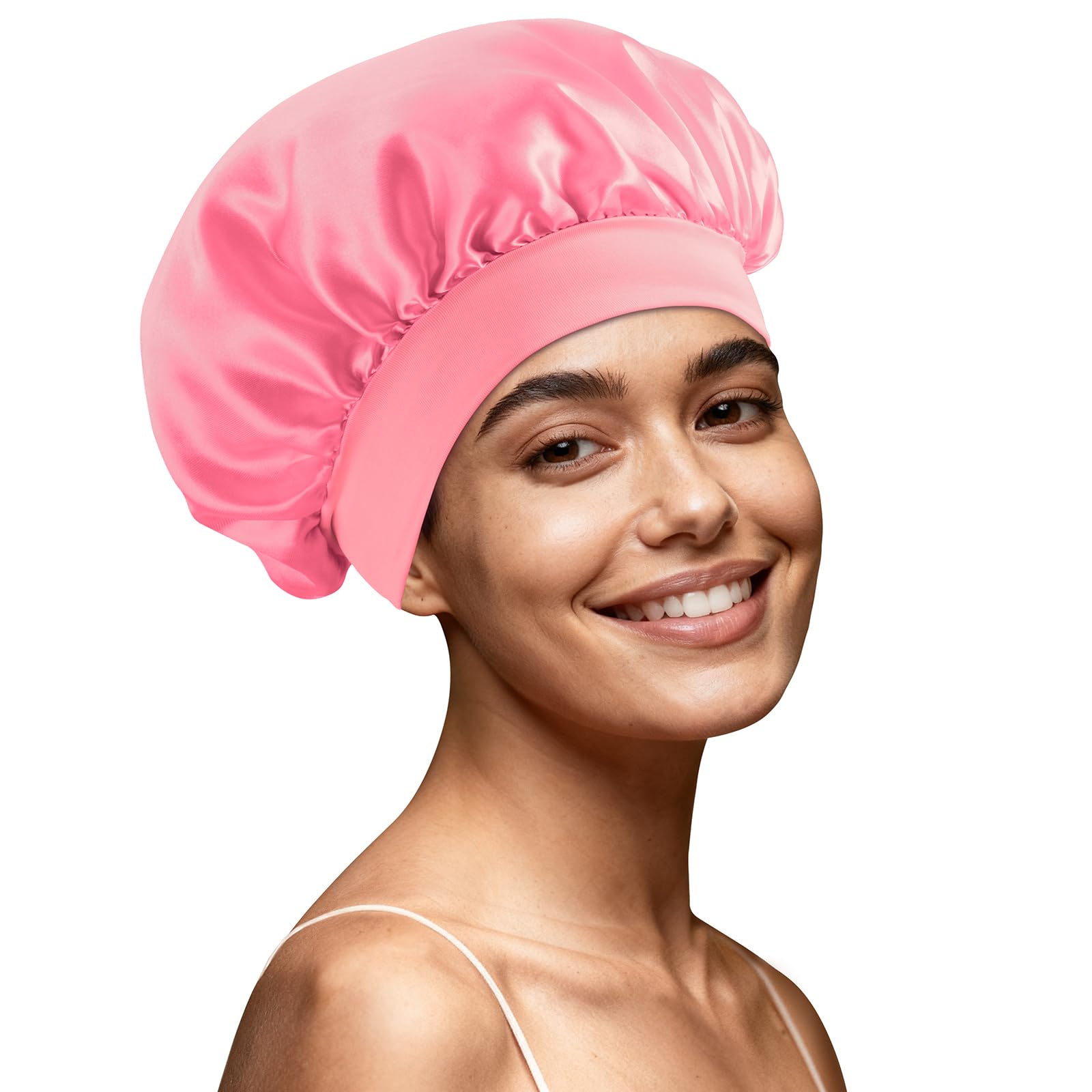 Photo 1 of Zixsavk Silk Bonnet for Sleeping Women - Waterproof Shower & Sleep Hair Protector, Adjustable Silk Night Cap for Curly/Natural Hair