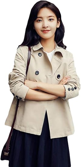 Amazon Shuming コート レディース ショート丈 ジャケット 長袖 ゆったり トレンチコート 防風 カジュアル ジャンパー おしゃれ アウター 春コート カーキ コート ジャケット 通販