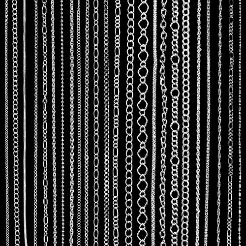 Blulu 24 Pieces Different Styles Silver Plated DIY Chain Necklace for Jewelry Making Supplies and Craft (18 Inch Long)