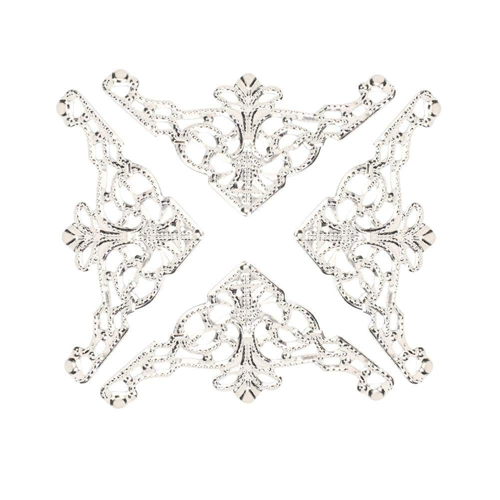 100Pcs Vintage Metal Book Corner Protector, Antique Sliver Decorative Box Corners Protectors Metal Book Cover Corner Cover Flat Protector DIY Accessories for Furniture Cabinet Wooden Box