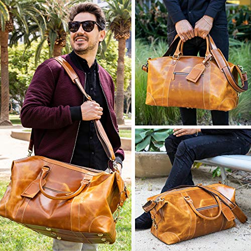 Viosi Genuine Leather Travel Duffel Bag Oversized Weekend Luggage