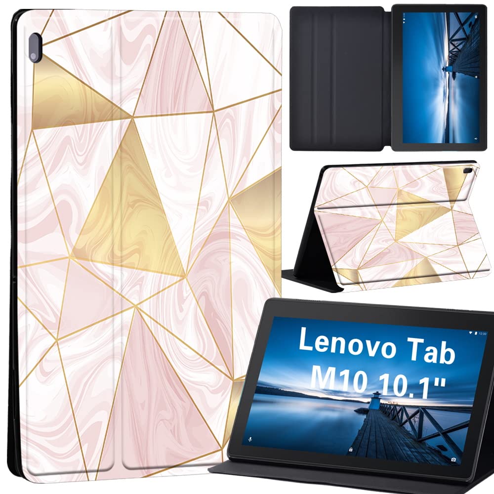 Case for Lenovo Tab M10 TB-X605F/ TB-X605L/ TB-X505F/ TB-X505L, Leather Tri-Fold Stand Cover Case for Lenovo Tab M10 10.1-Inch Tablet, (pink marble geometric)