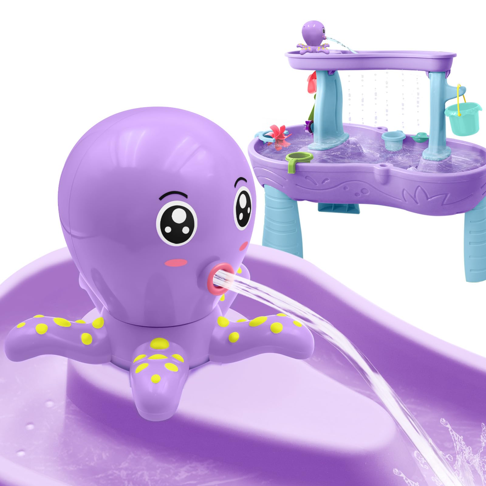 Intoypad Water Table Pump, Octopus Battery Powered Water Pump for Water Table 3 Hours Non-Stop Fun Summer Outdoor Water Toys Outside Water Play Table Accessories for Toddlers Kids (Purple)
