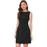 Allegra K Work Casual Dress for Women Elegant Boat Neck Sleeveless Business A Line Dresses