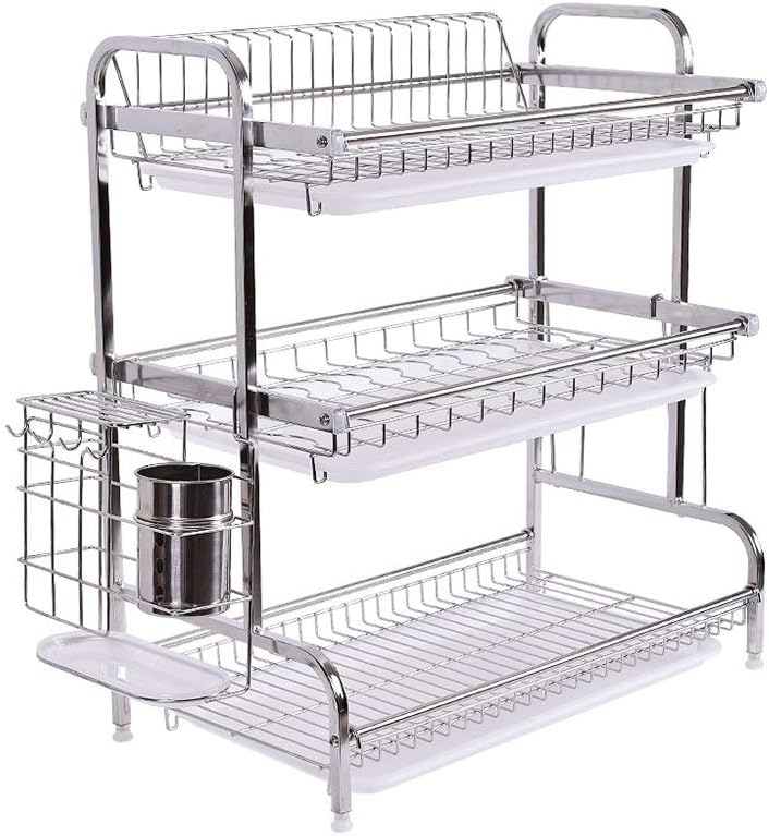 3-Tier Stainless Steel Dish Drainers Draining in Kitchen | Dish Drainer Rack Holder | Drain Rack Dish Drying Rack |