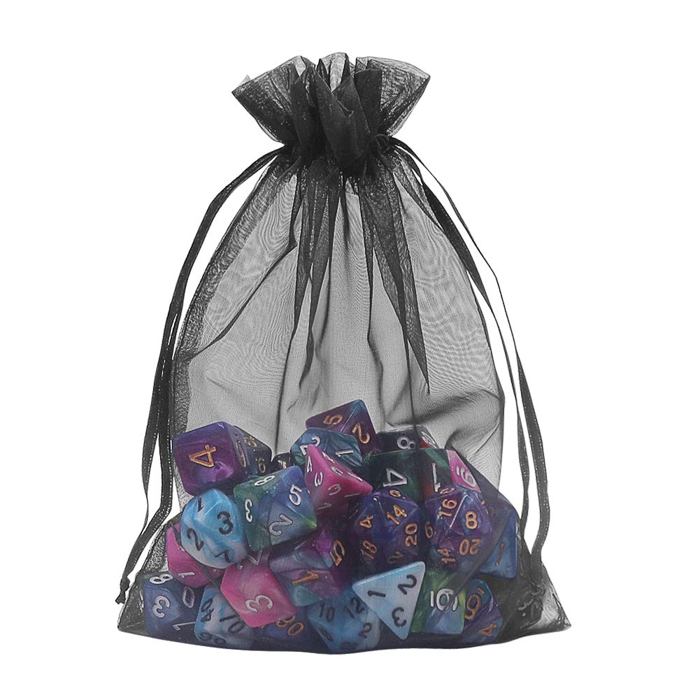 HRX Package Black Organza Bags 5x7 inch 100pcs, Mesh Candy Bags Jewelry Pouches Drawstring Empty Sachet for Present Wedding Giveaways