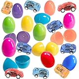 12 Toy Filled Easter Eggs With Miniature Wind-Up Car Toys, Assorted Colors - Ready To Hide and Hunt - Save Time With Convenient, Reusable Filled Eggs - Perfect As Easter Basket Fillers or Party Favors