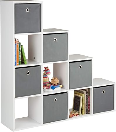 Hartleys Wood 9 Cube Unit 4 Grey Storage Drawers With Easy Grasp