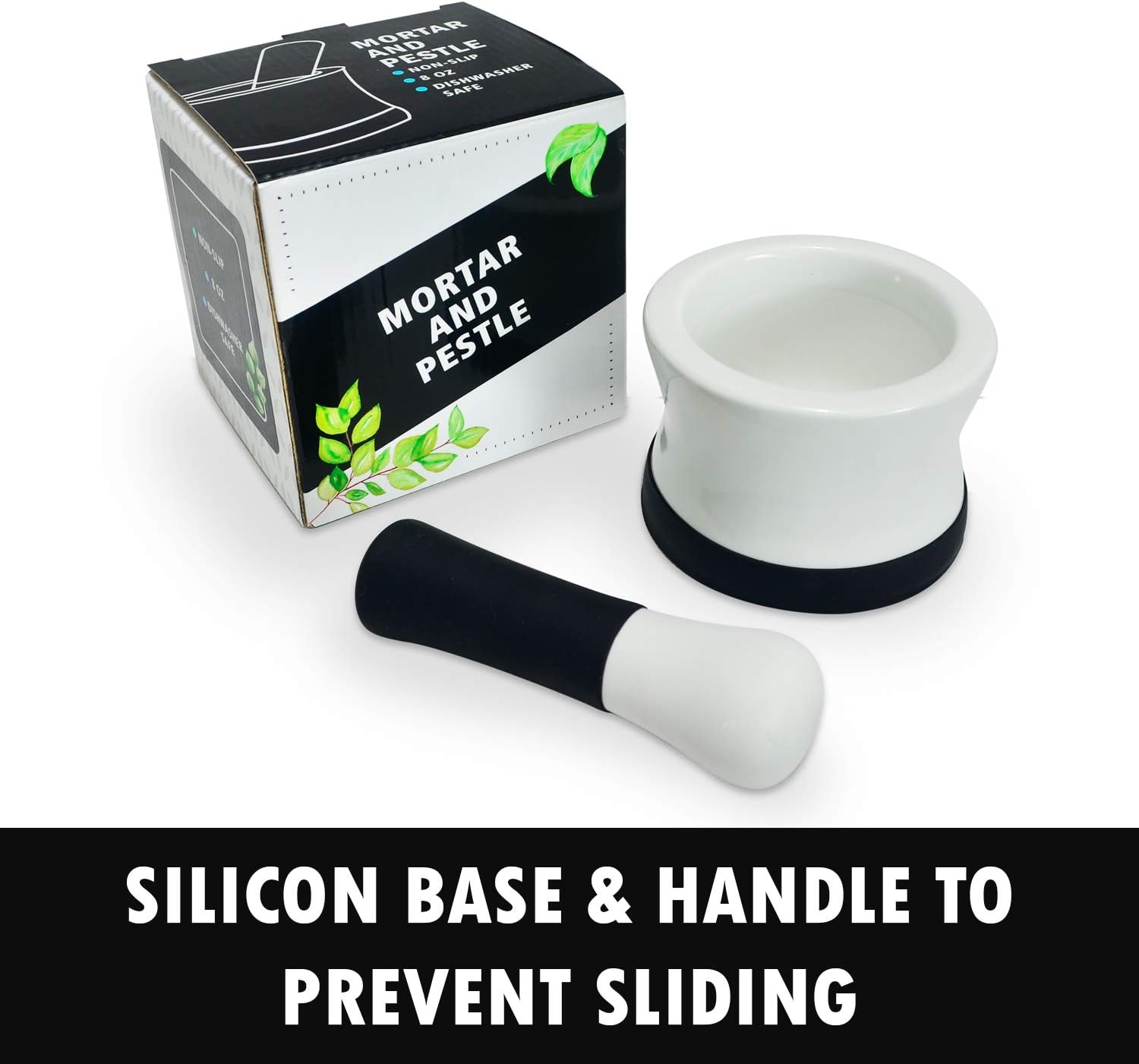 EZ-Grip Silicone & Porcelain Mortar and Pestle With Non-Slip Detachable Silicone Base - NEW DESIGN - Dishwasher Safe by Cooler Kitchen: Kitchen & Dining