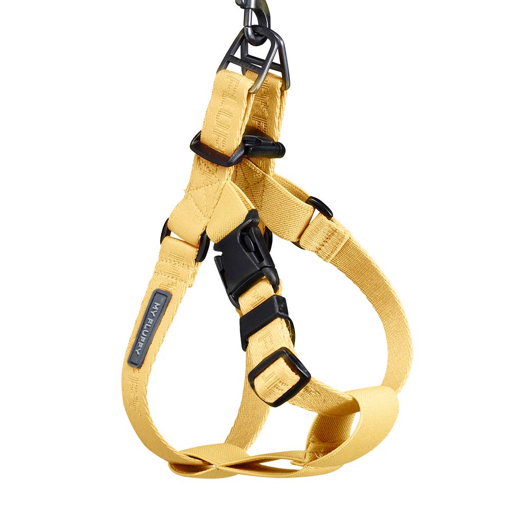 MY FLUFFY Fear-Free Adjustable Dog Harness No Pull, No Choke, Easy to Wear, Soft Touch Webbing for Small Dogs Color Yellow Medium