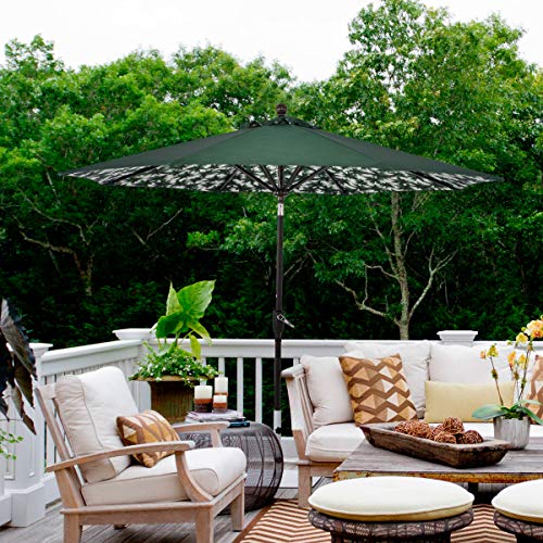 LCH Novelty Design 9 ft Patio Umbrella Outdoor Backyard Deck Table Umbrella Sturdy Pole, 8 Ribs, Crank Open, Push Button Tilting, Green/Coast Tree