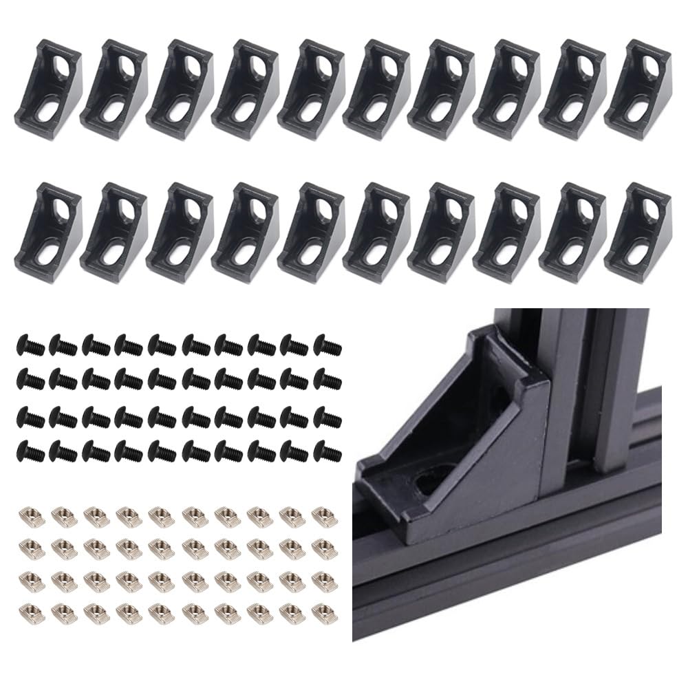 Befenybay Extruded Aluminum Profile 2028 Corner Bracket Right Angle for 6mm Slot Aluminum Extrusion Profile 2020 Series (2028-Black-20 with Screws)