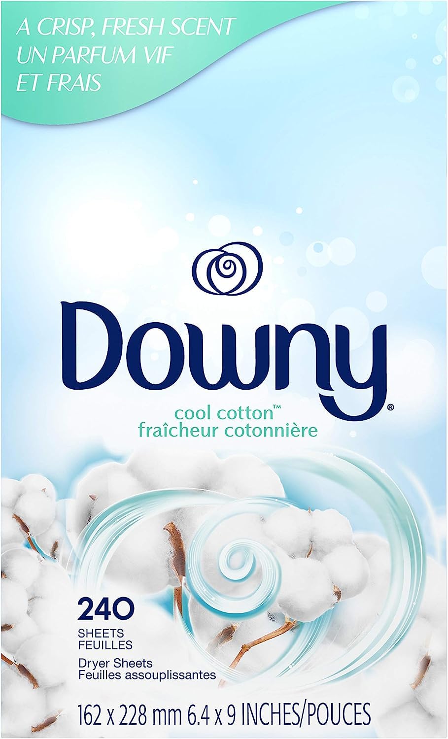 Downy Dryer Sheets Laundry Fabric Softener, Cool Cotton, 240 Count, Packaging may vary