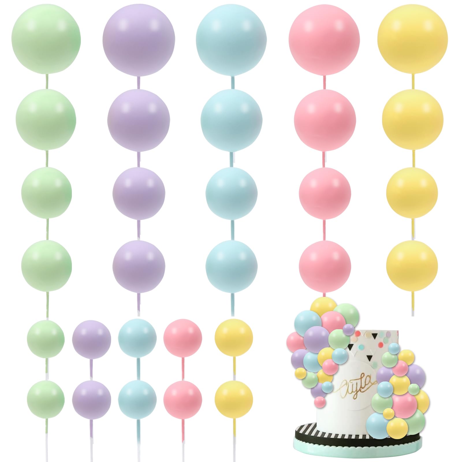 Photo 1 of 30 PCS Balls Cake Topper DIY Cake Insert Toppers Ball Cake Picks Cupcake Topper for Birthday Party Baby Shower Wedding Cake Decoration(Colorful)