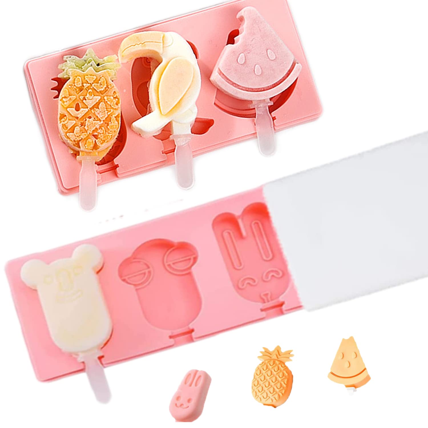 Ice Cream Bar Mould 6 Silicone Pop Ice Lolly Mold Maker Frozen Chocolate Creative Dessert Popsicle DIY Ice Cream Stick Tray Home Kitchen Tools Moulds + 6 Reusable Silicone Sticks Summer Gift