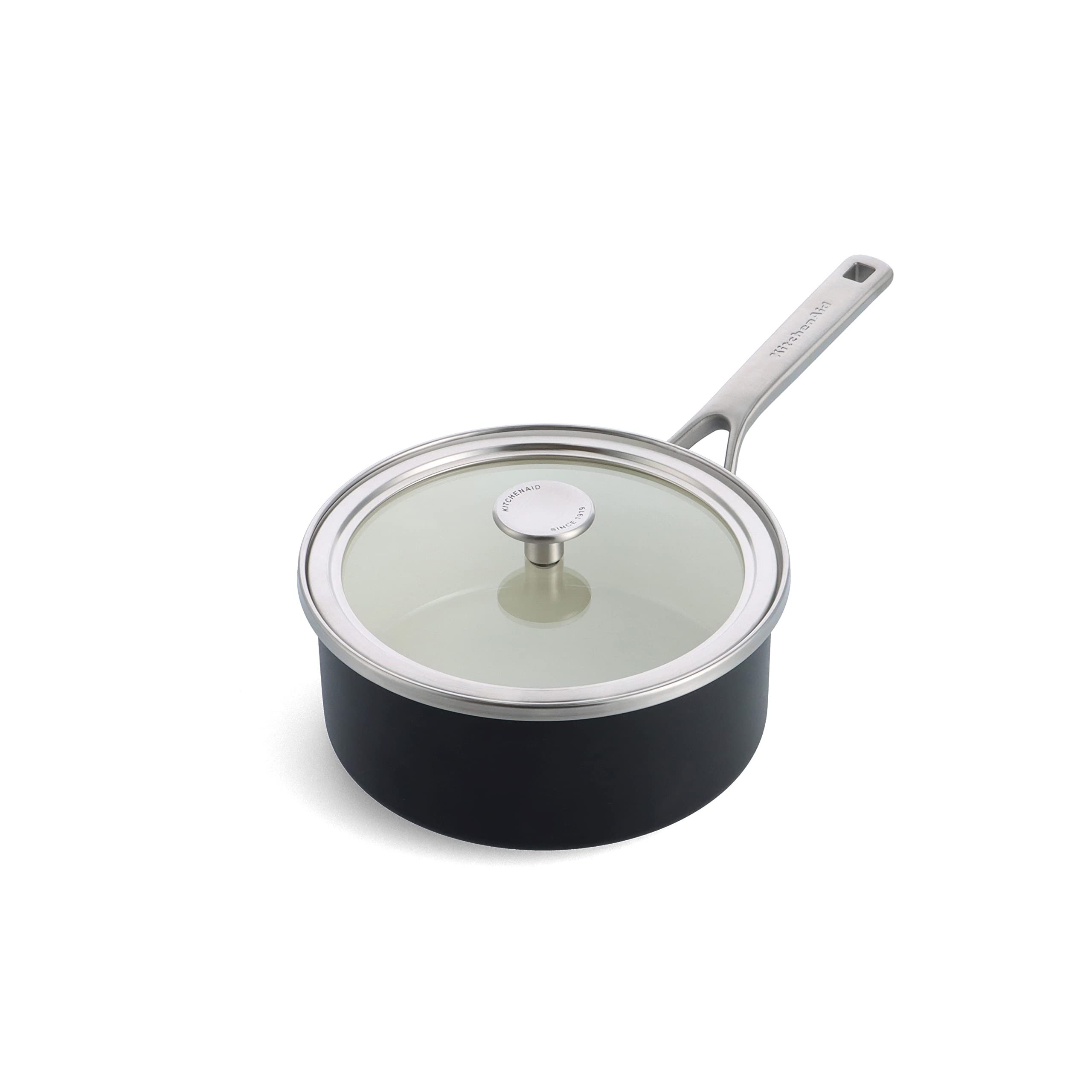 KitchenAid Steel Core Enamel 20 cm/2.4 Litre Saucepan with Lid, German Engineered Enamel, Induction, Oven Safe, Matte Black
