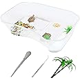 PINVNBY Plastic Turtle Tank Reptile Habitat Pet Terrariums Turtles Tank Aquarium Terrapin Topper Basking with Platform Plants,Durable,Safe, Non-Toxic(White)