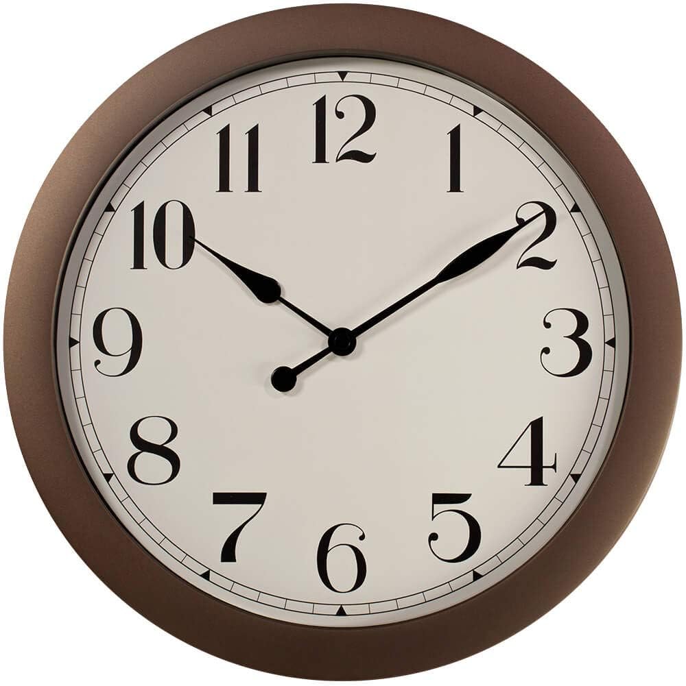 PresenTime & Co 11.5" Farmhouse Antique Bronze/Rustic Round Decorative Wall Clock, Quartz Movement, Battery Operated, Rustic Bronze Finish