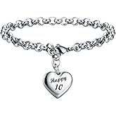 KGBNCIE Happy Birthday Gifts Bracelet Heart Charm Birthday Bracelets Gift for Women Teen Girls 11th 12th 13th 14th 15th 16th 17th 18th 19th 20th 21st 25th 30th